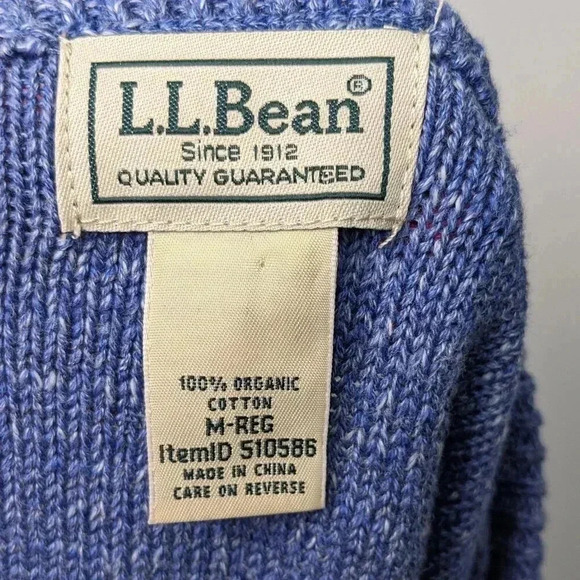 VTG L.L. Bean Mens 100% Organic Cotton Long Sleeve Blue Crewneck Sweater Size M - Picture 8 of 12
